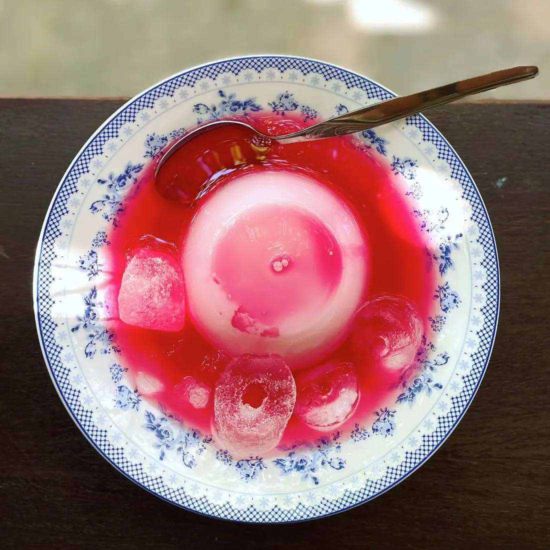 Traditional rose jelly dessert with ice